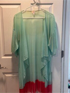 LuLaRoe Mint Green Swim Cover-Up with Coral Fringe